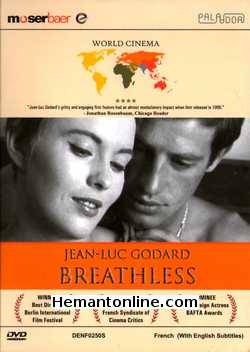 Breathless French 1960 Jean Paul Belmondo, Jean Seberg, Daniel Boulanger, Jean Pierre Melville, Henri Jacques Huet, Van Doude, Claude Mansard, Jean Luc Godard