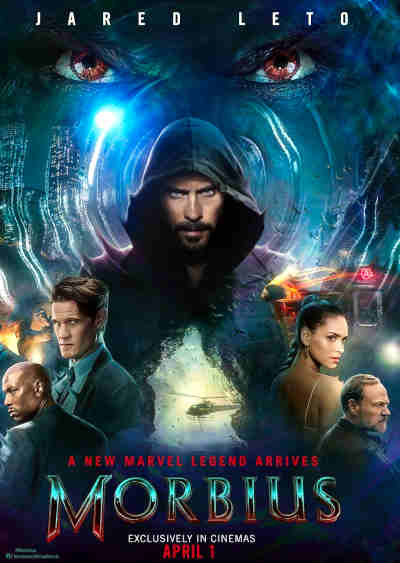 Morbius 2022 Jared Leto, Michael Keaton, Jaren Harris, Adria Arjona, Matt Smith, Tyrese Gibson, Archie Renaux, Corey Johnson, Charlie Shotwell, Al Madrigal, Clara Rosager,