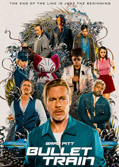 Bullet Train 2022 Brad Pitt, Joey King, Brian Tyree Henry, Aaron Taylor Johnson, Andrew Koji, Michael Shannon, Hiroyuki Sanada, Sandra Bullock, Logan Lerman, Bad Bunny,